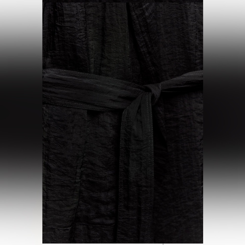 Zara Black Semi-sheer Minimalist Belted Blouse Relaxed long sleeves belt XS NWT - Picture 16 of 16